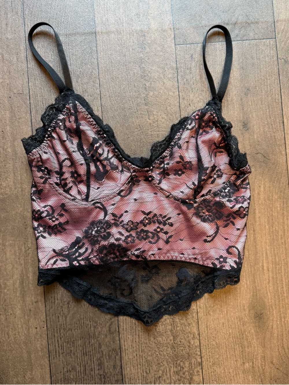 Romwe Pink Black Lace Women’s Corset Top Small Goth Bustier Y2K Fairycore